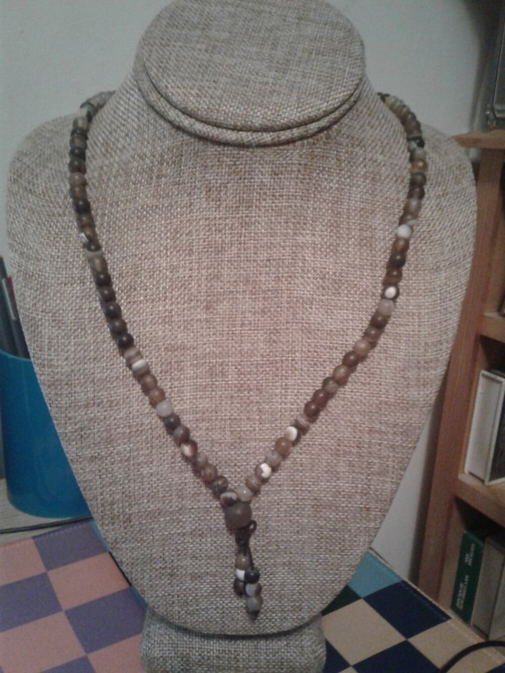 Matte 6mm Coffee Stripe Agate 108 Mala Bead Stretchy Necklace/Bracelet 26"L NEW